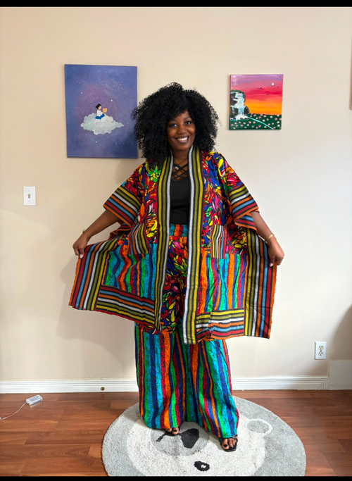 African Print Two-Piece Kimono Set
