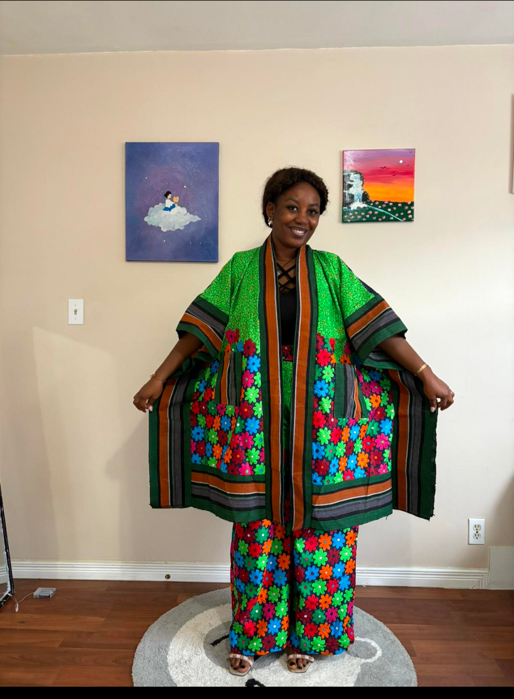 Green African Print Two-Piece Kimono Set