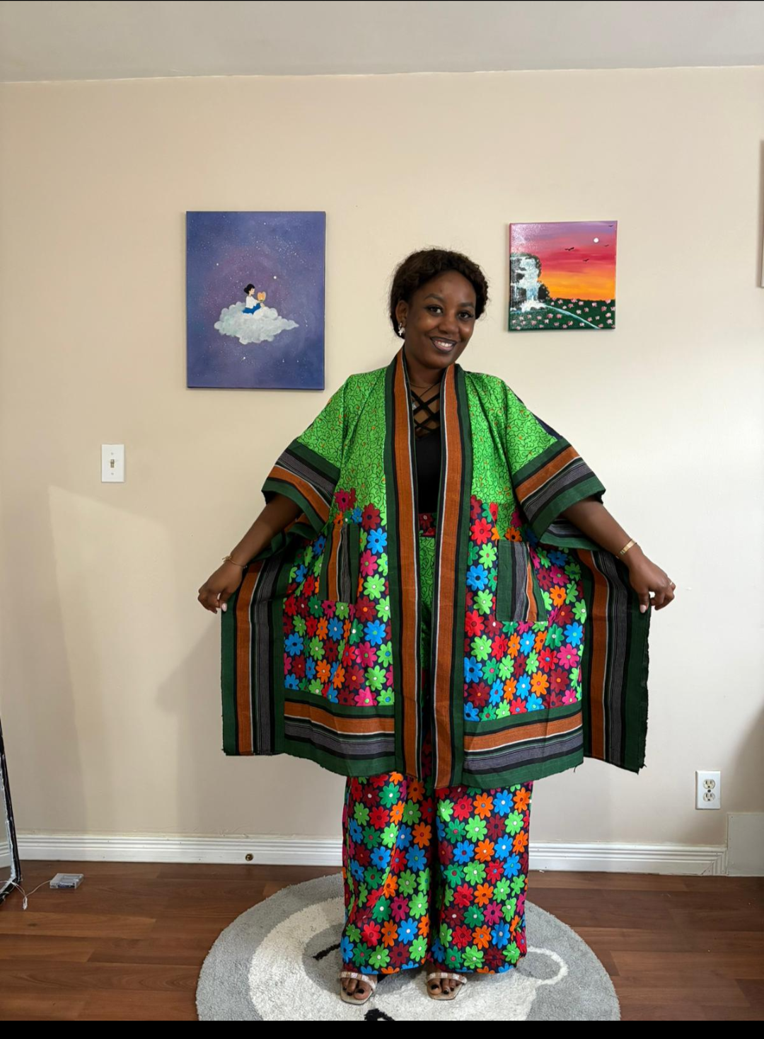 Green African Print Two-Piece Kimono Set