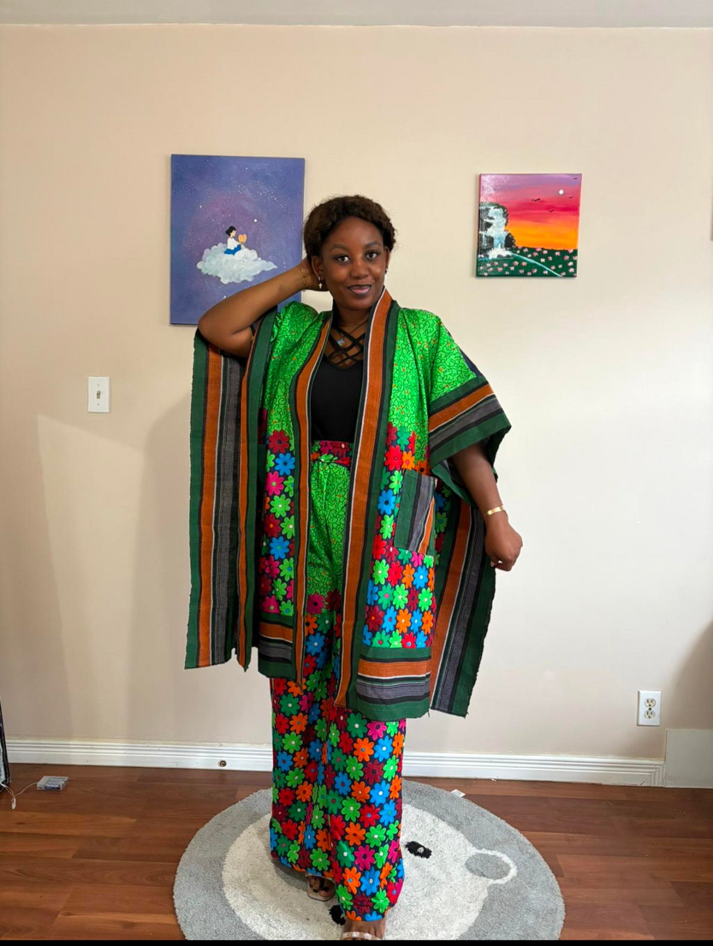 Green African Print Two-Piece Kimono Set