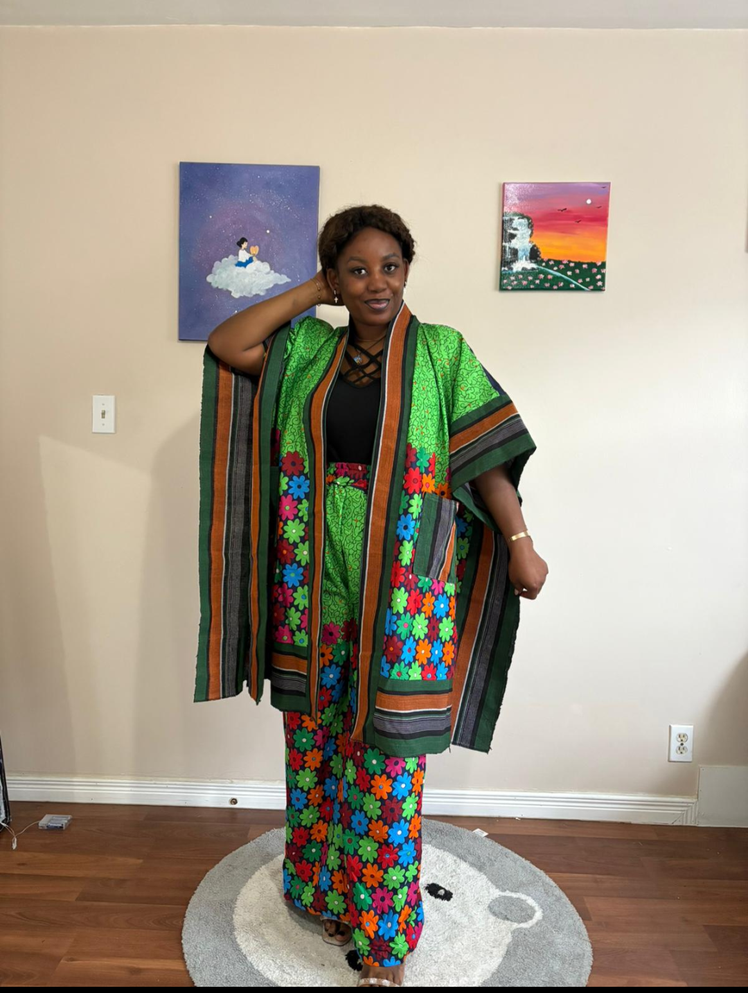 Green African Print Two-Piece Kimono Set