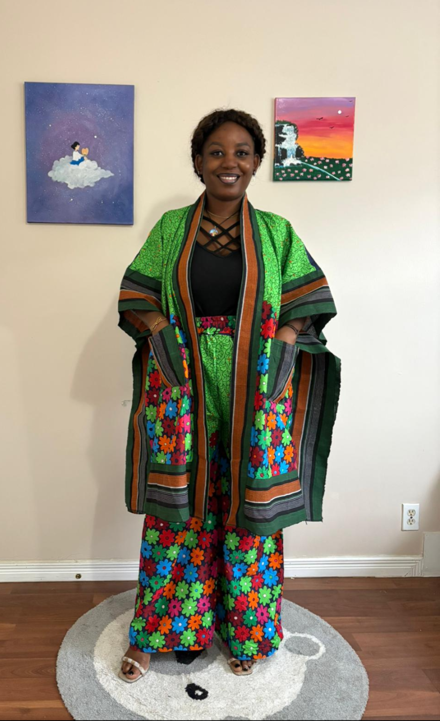 Green African Print Two-Piece Kimono Set