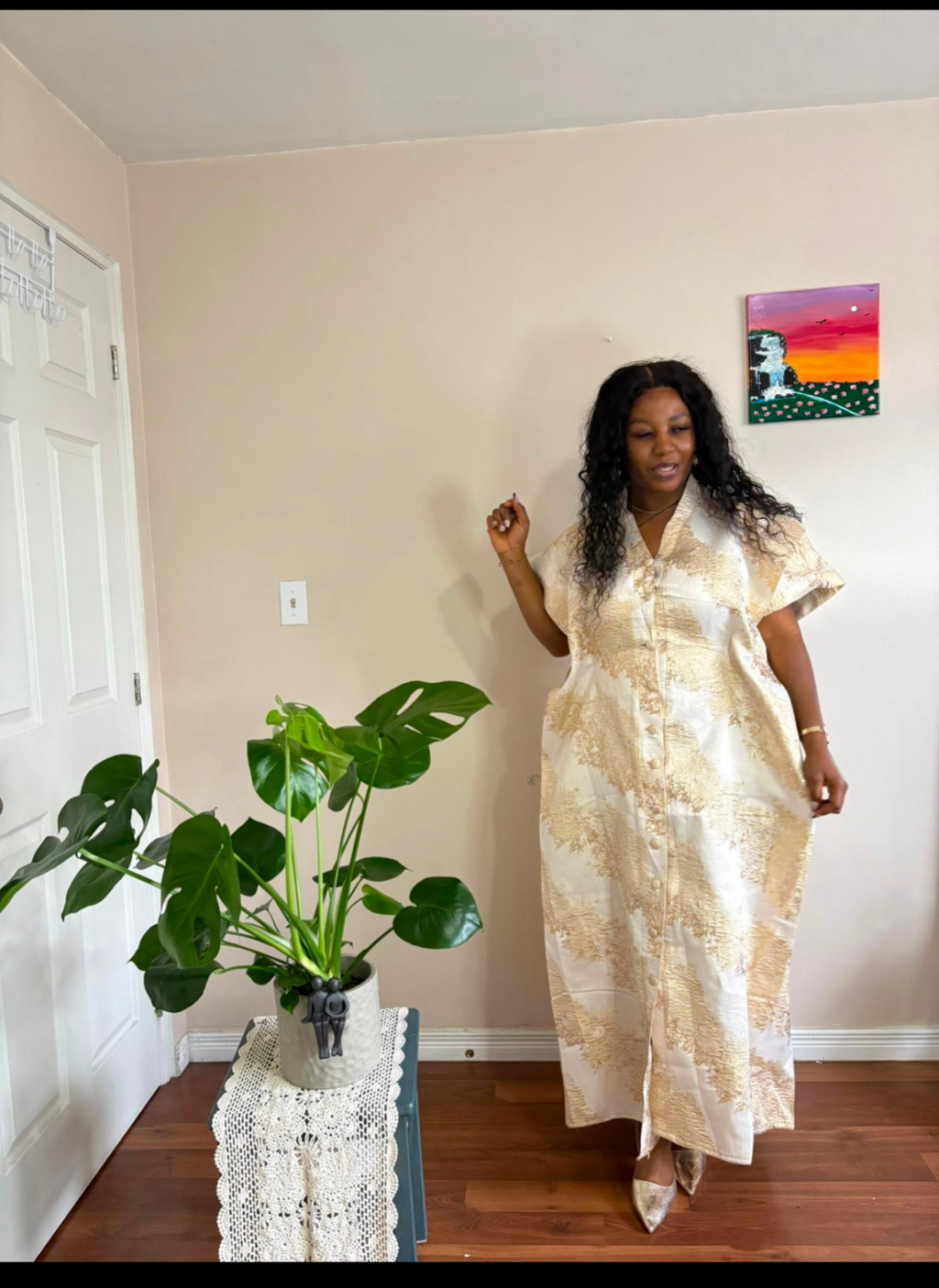 Gold & Cream Brocade Kaftan Maxi Dress ( Asoke Bubu)