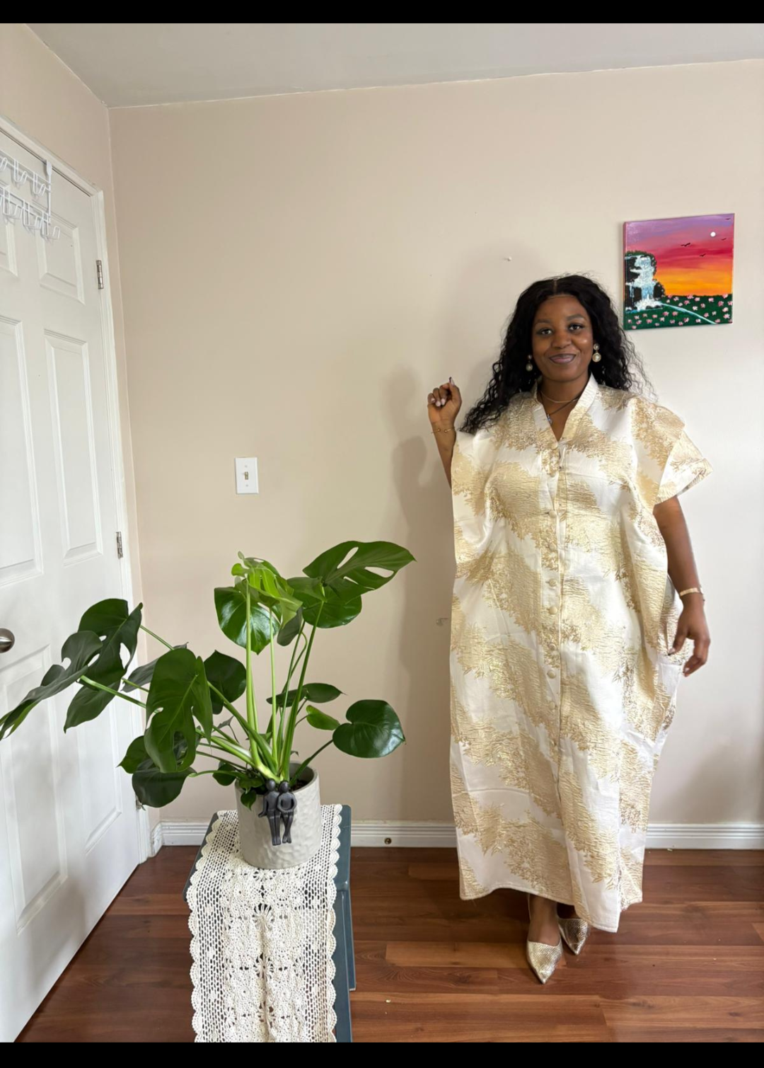 Gold & Cream Brocade Kaftan Maxi Dress ( Asoke Bubu)