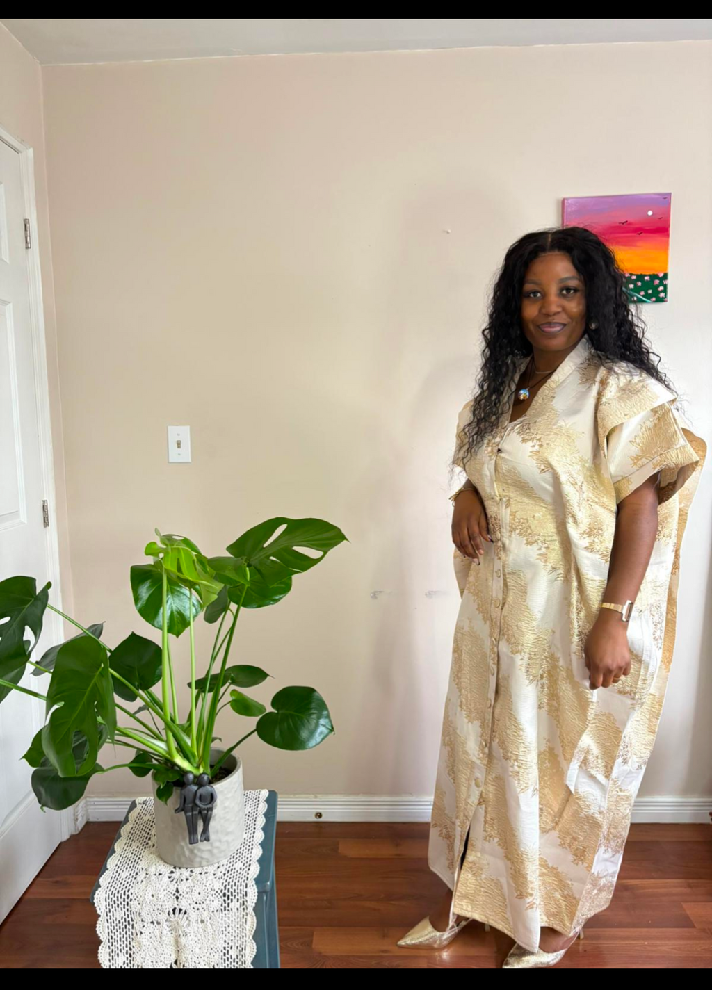 Gold & Cream Brocade Kaftan Maxi Dress ( Asoke Bubu)