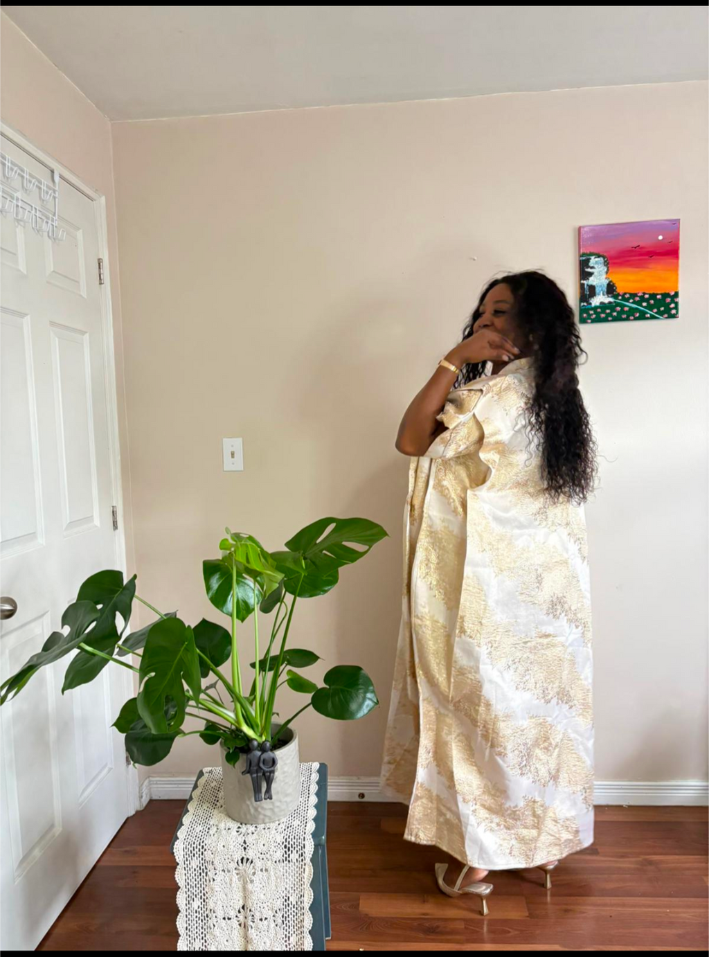 Gold & Cream Brocade Kaftan Maxi Dress ( Asoke Bubu)