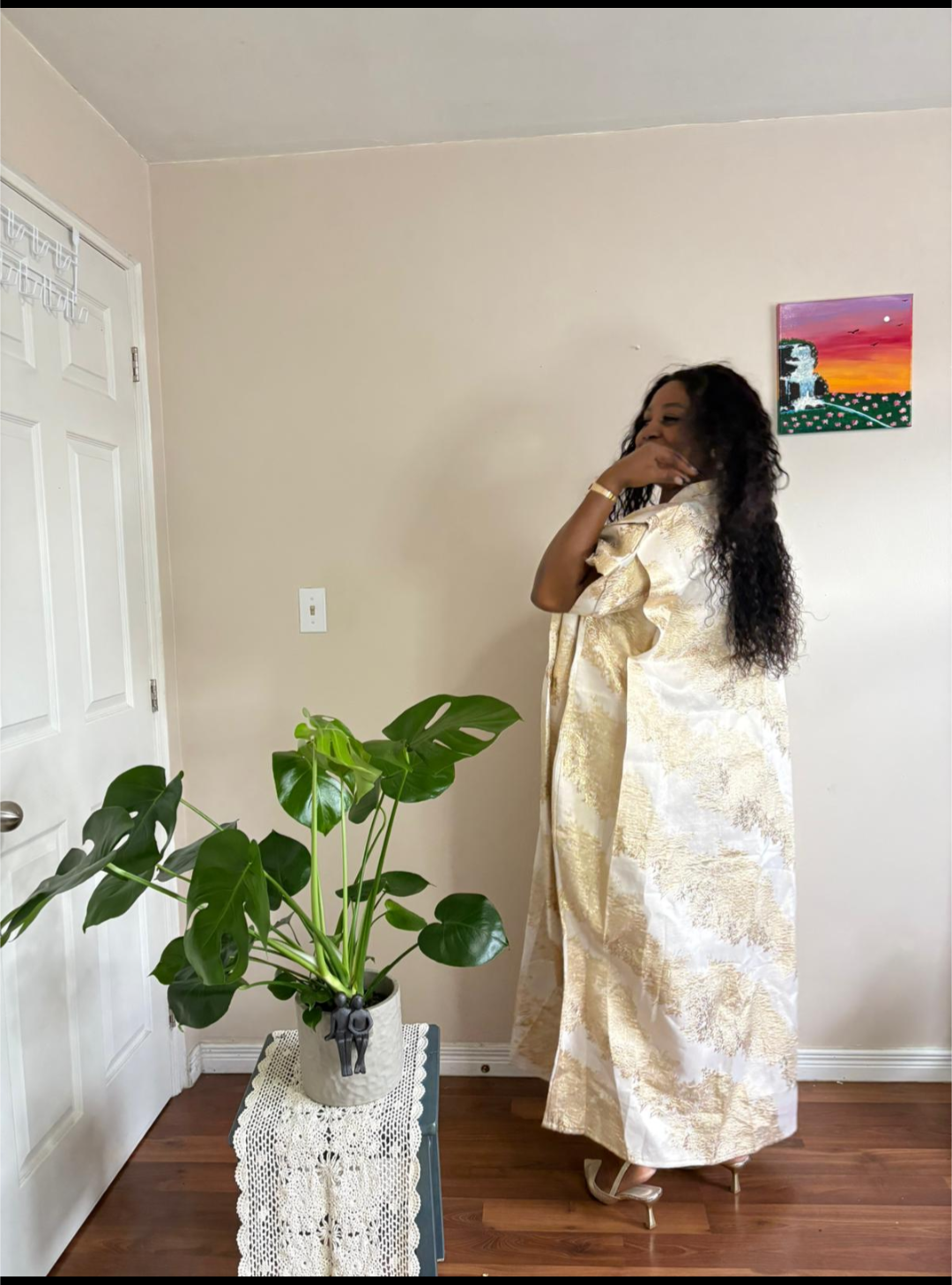 Gold & Cream Brocade Kaftan Maxi Dress ( Asoke Bubu)