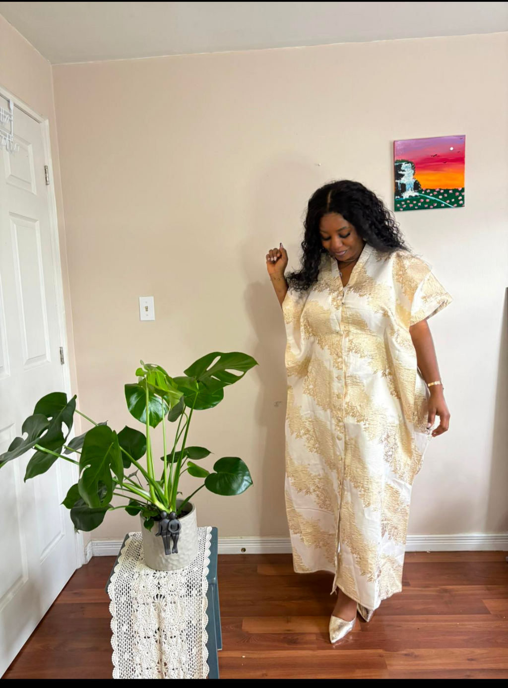 Gold & Cream Brocade Kaftan Maxi Dress ( Asoke Bubu)