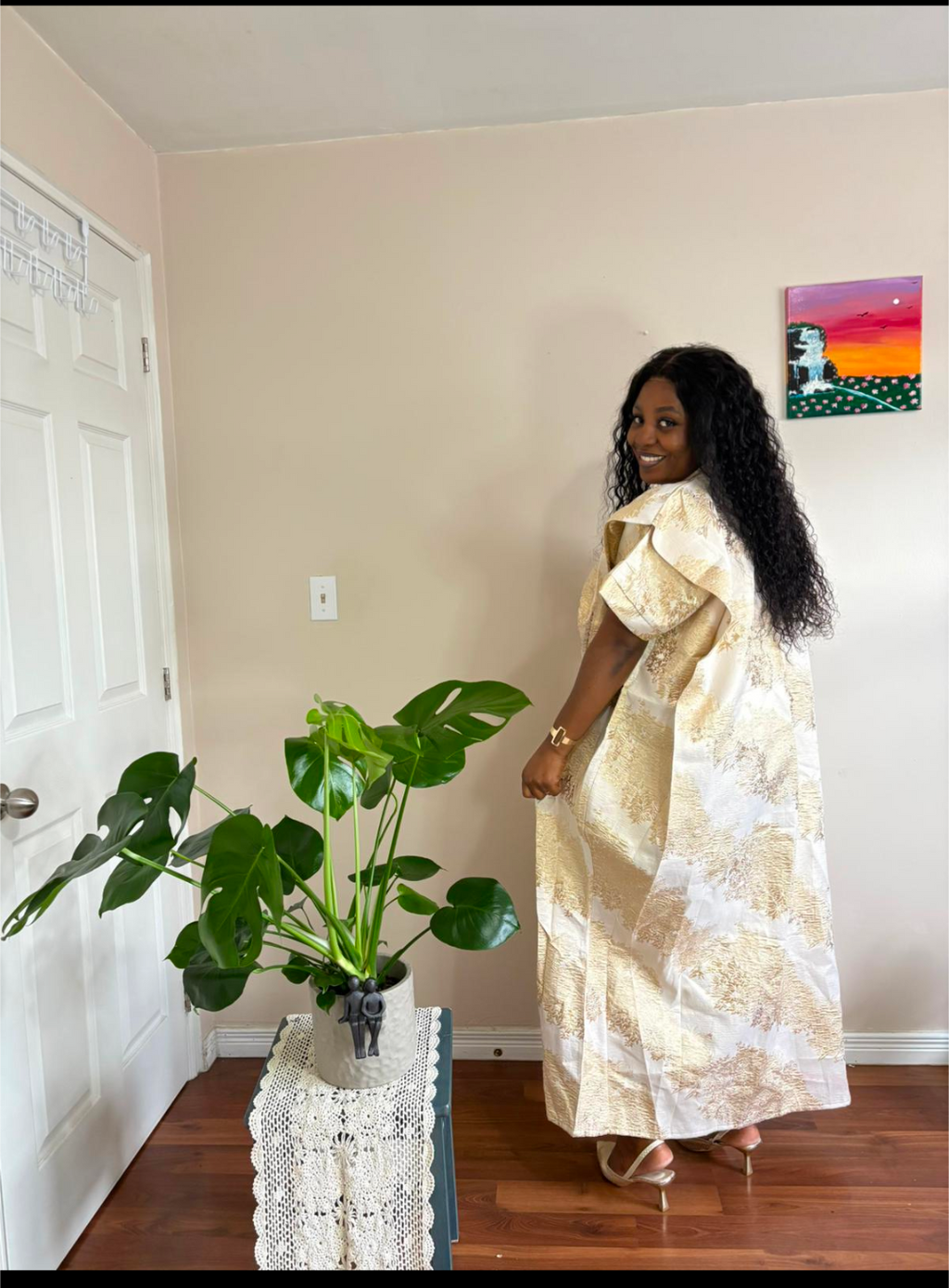 Gold & Cream Brocade Kaftan Maxi Dress ( Asoke Bubu)