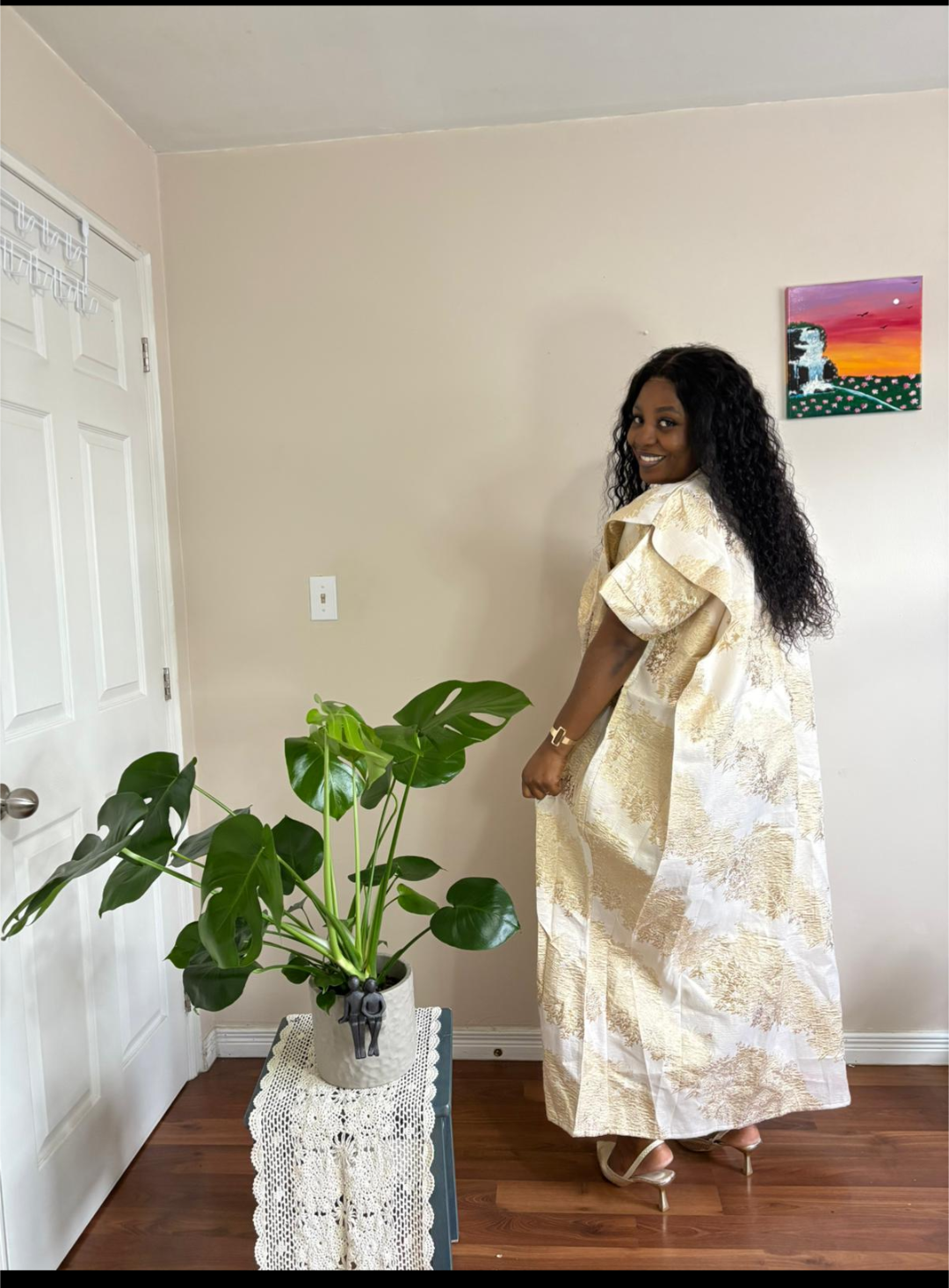 Gold & Cream Brocade Kaftan Maxi Dress ( Asoke Bubu)