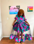 Ankara Print Tulle Overlay Shirt Dress