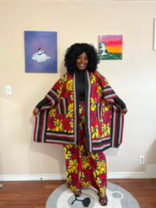 African Print Two-Piece Kimono Set – Red & Gold Floral