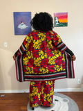 African Print Two-Piece Kimono Set – Red & Gold Floral
