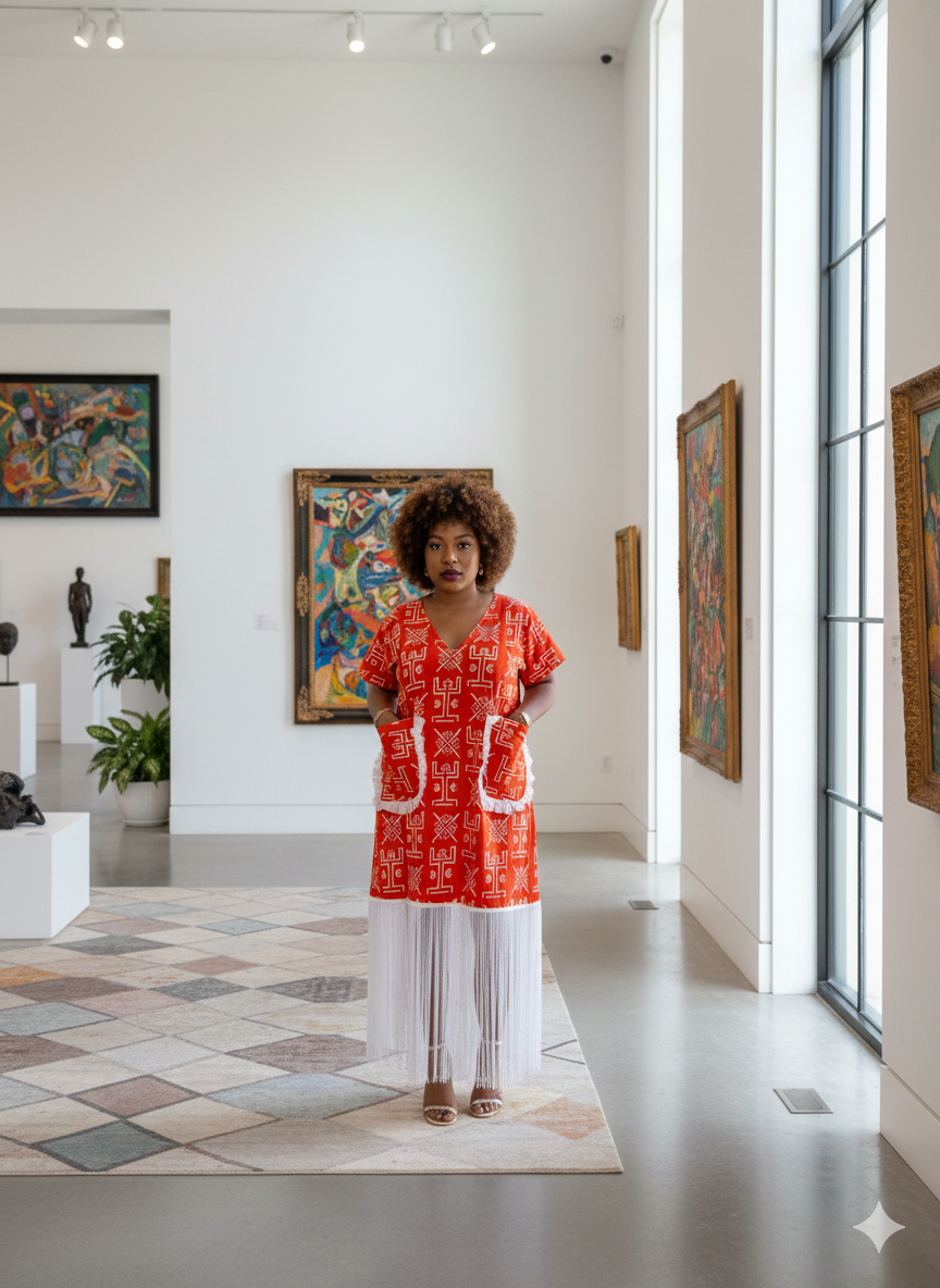 Crimson Kente Ankara Fringe Dress