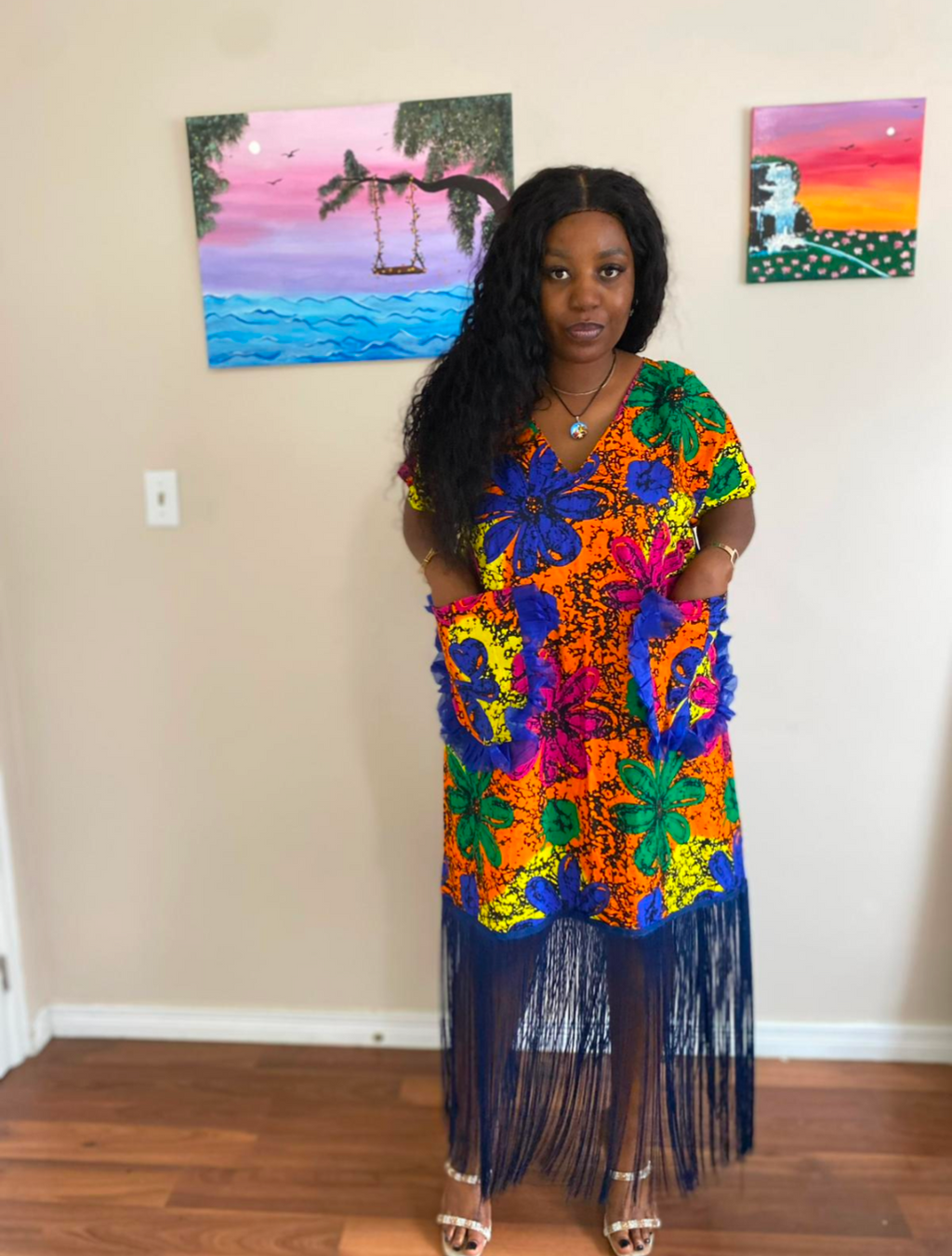 Tropical Bloom Ankara Fringe Dress