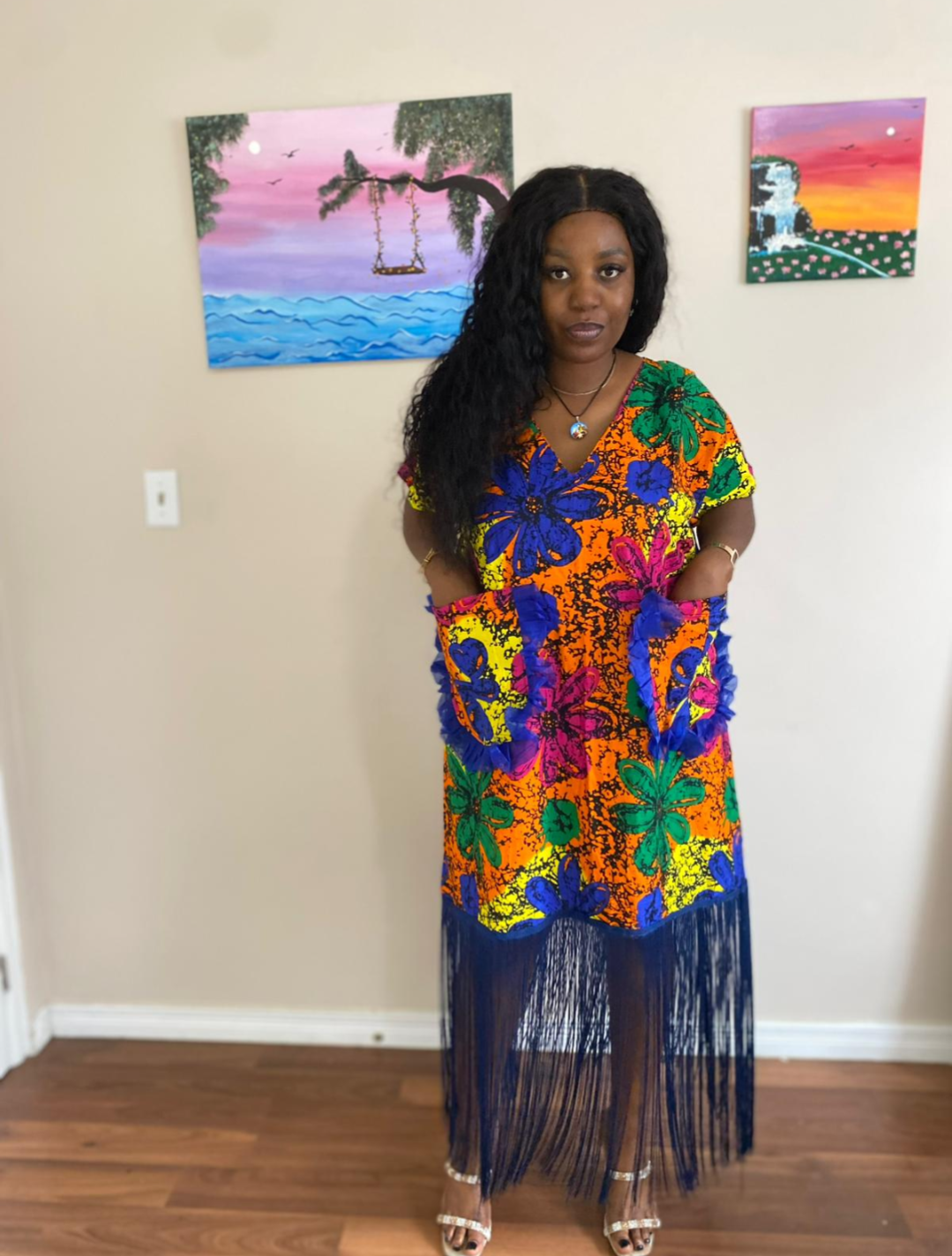 Tropical Bloom Ankara Fringe Dress