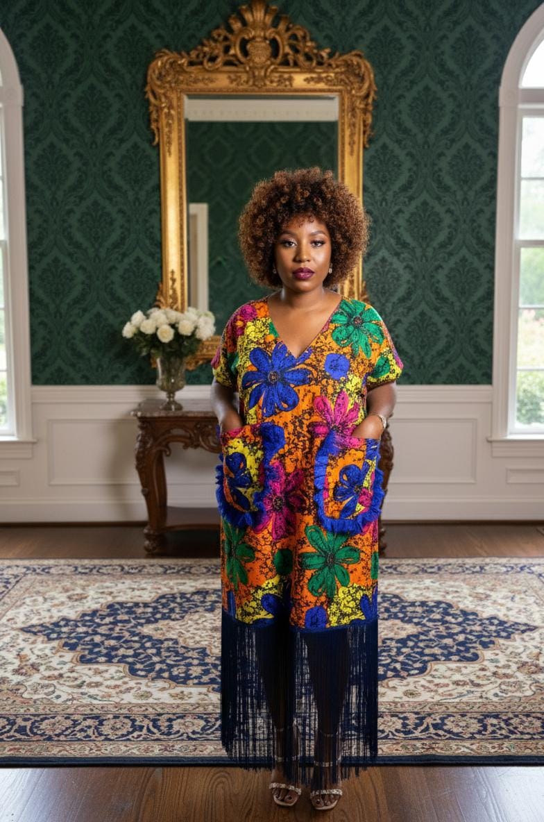 Tropical Bloom Ankara Fringe Dress