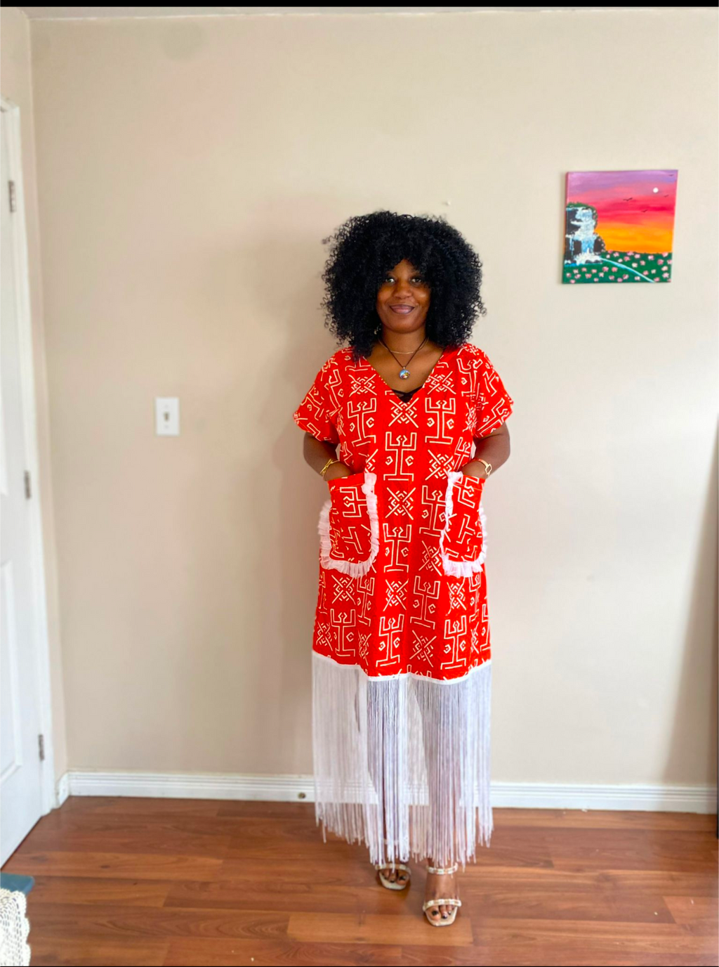 Crimson Kente Ankara Fringe Dress