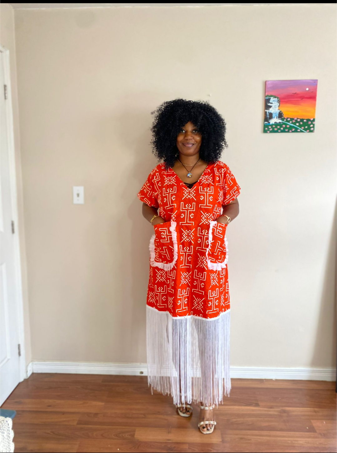 Crimson Kente Ankara Fringe Dress