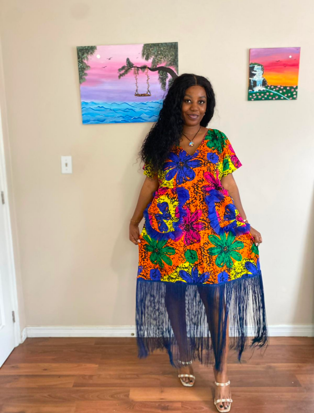 Tropical Bloom Ankara Fringe Dress