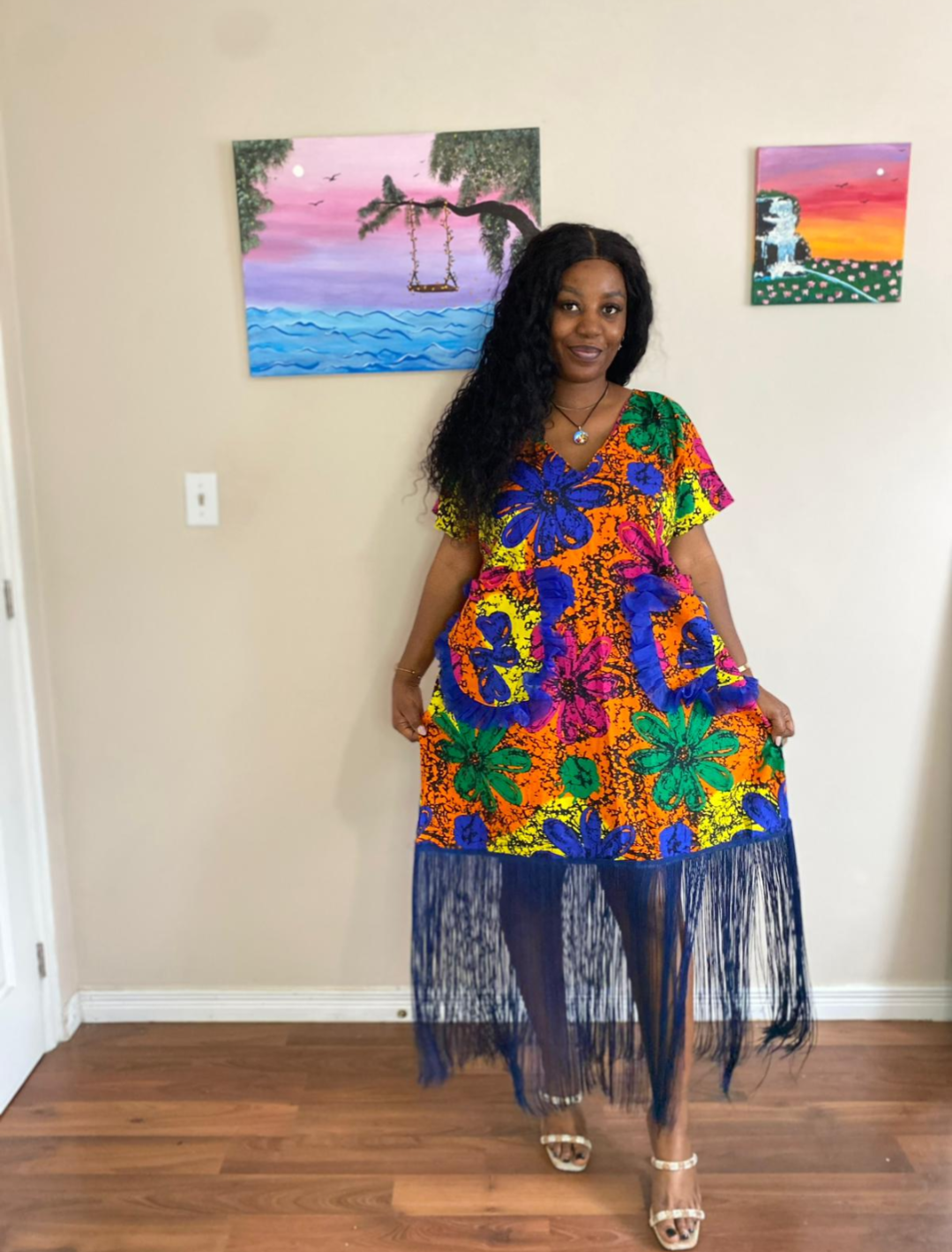 Tropical Bloom Ankara Fringe Dress