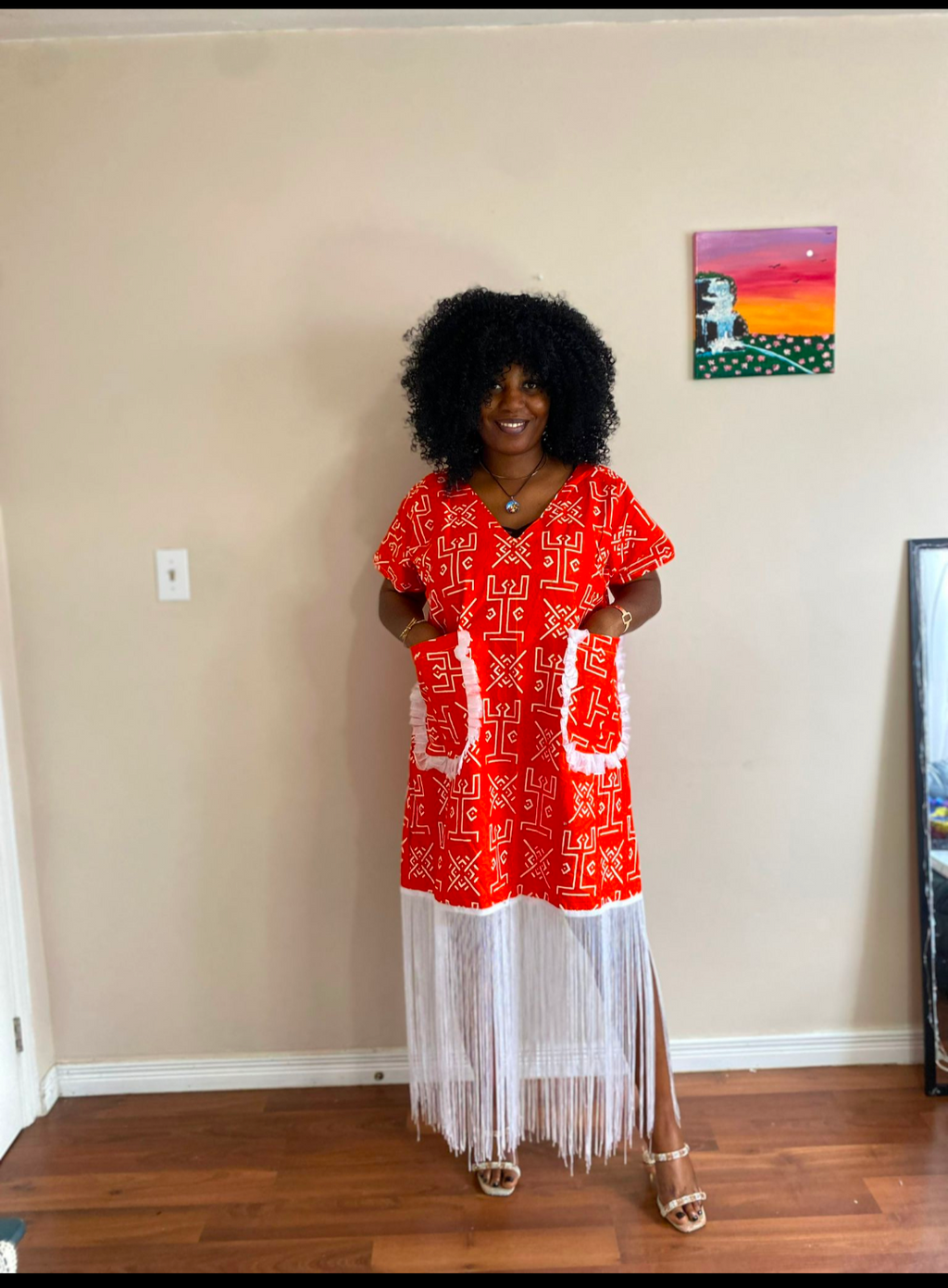 Crimson Kente Ankara Fringe Dress