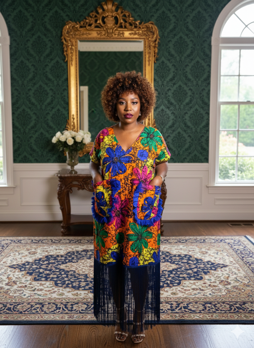 Tropical Bloom Ankara Fringe Dress