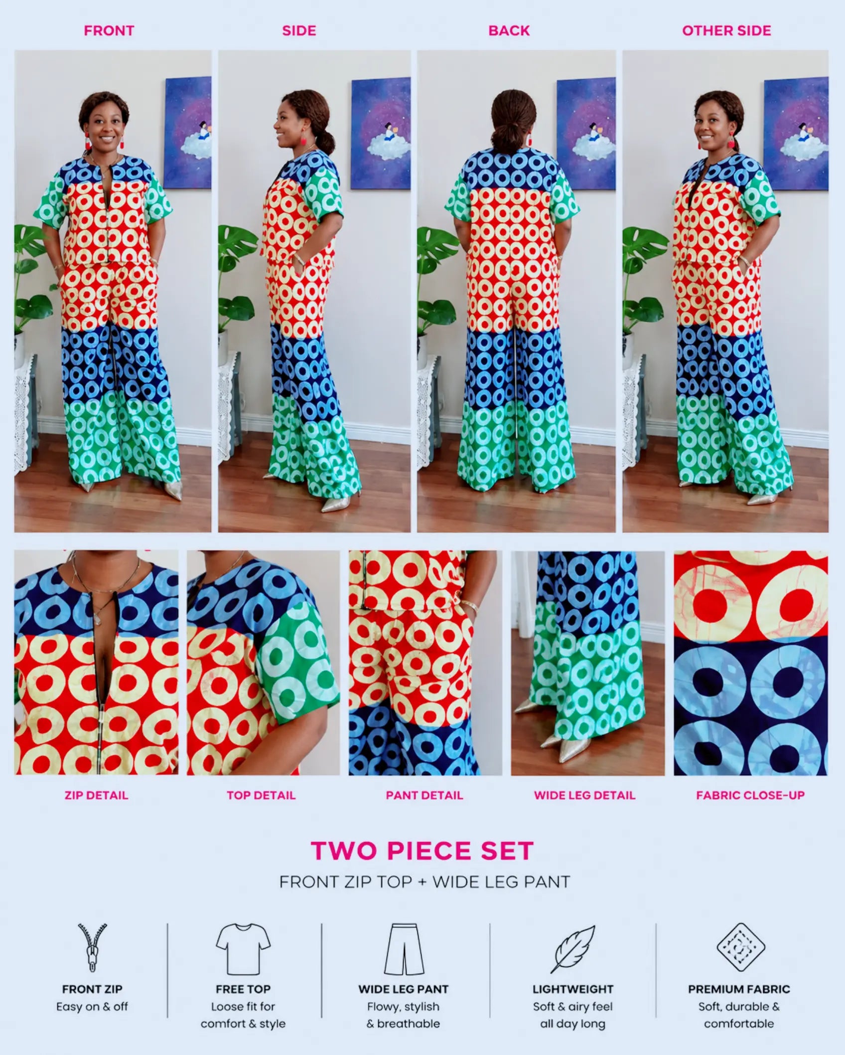 JIREVA Color Pop Wide-Leg Set